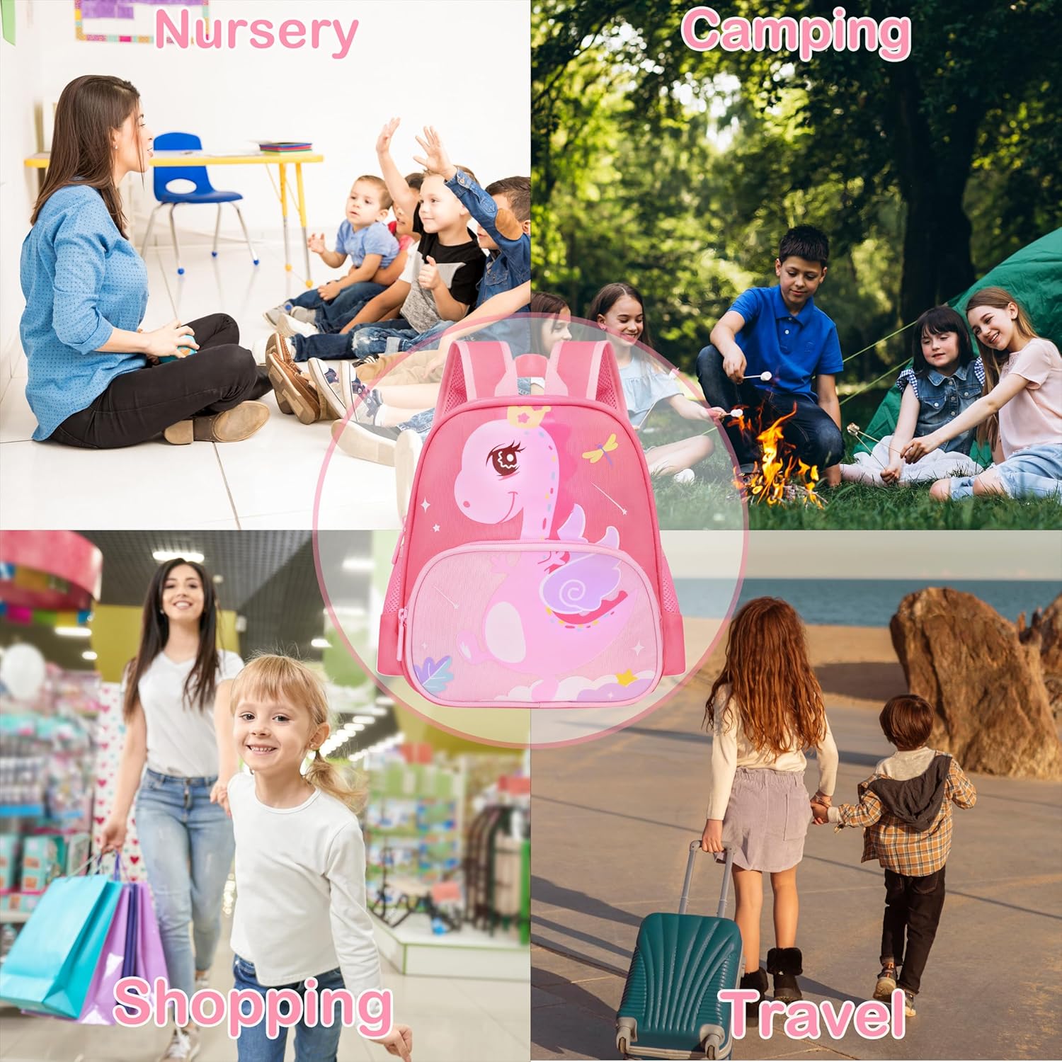 Cute Toddler Backpack Preschool Dinosaur Schoolbag for 2-6 Girls Kindergarten Children Travel Bookbag (Pink) - View 8