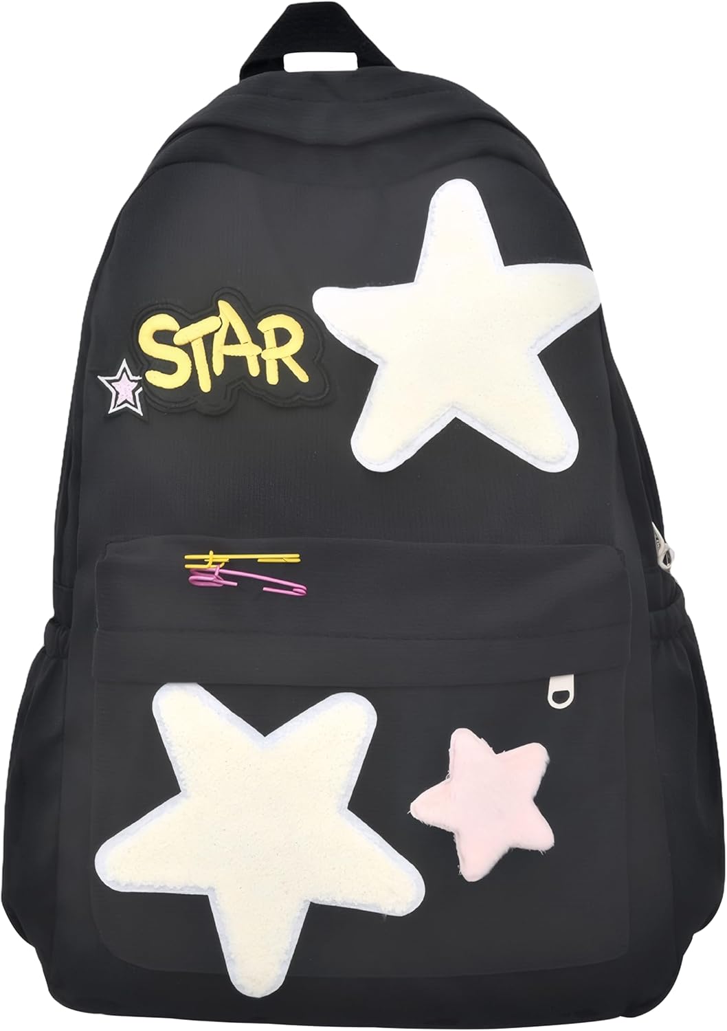 Kawaii School Backpack for Girls Aesthetic Preppy Kids Schoolbag Y2k Teens Cute Stars Casual Rave Daypack (Black)