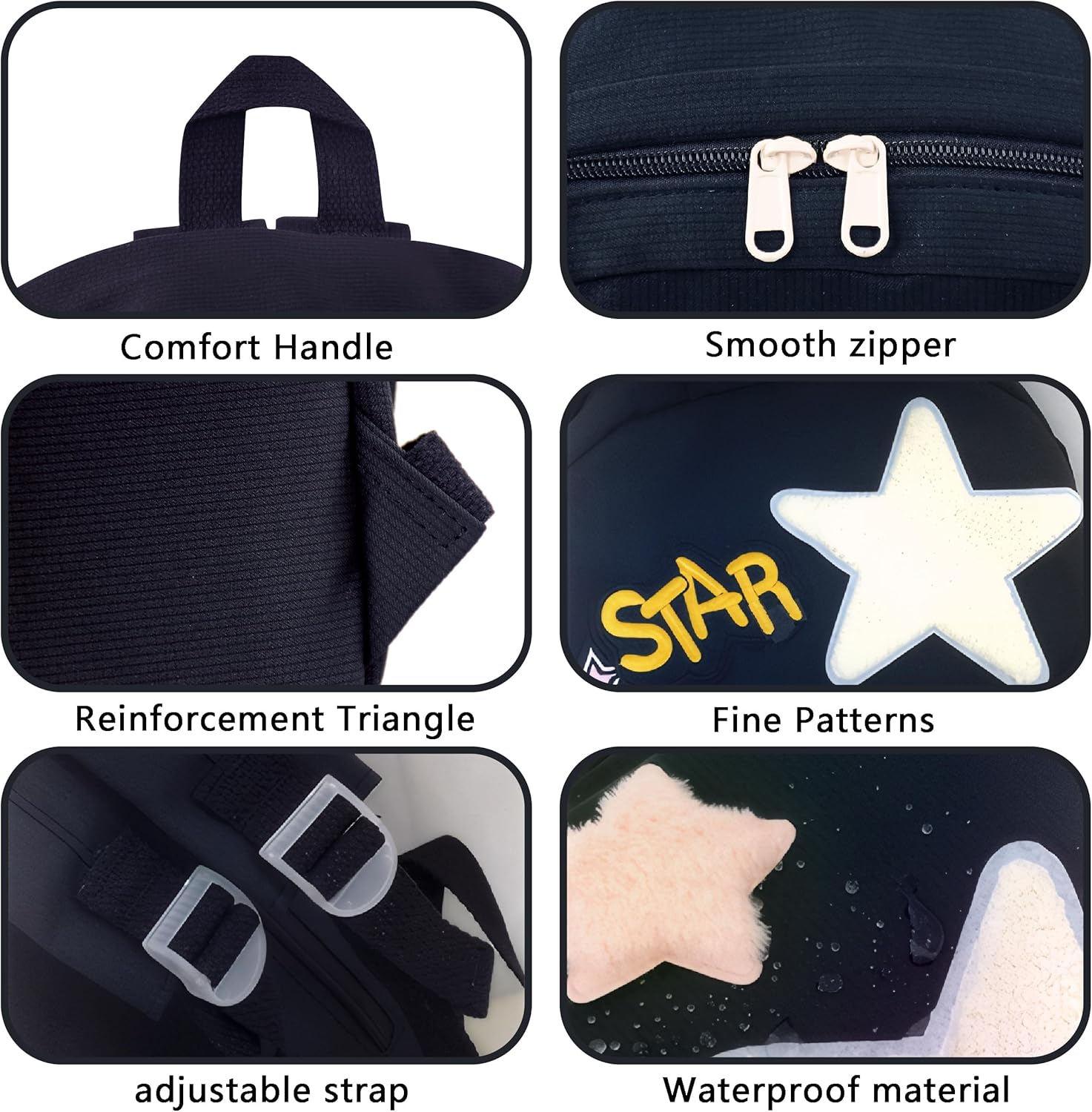 Kawaii School Backpack for Girls Aesthetic Preppy Kids Schoolbag Y2k Teens Cute Stars Casual Rave Daypack (Black) - View 2