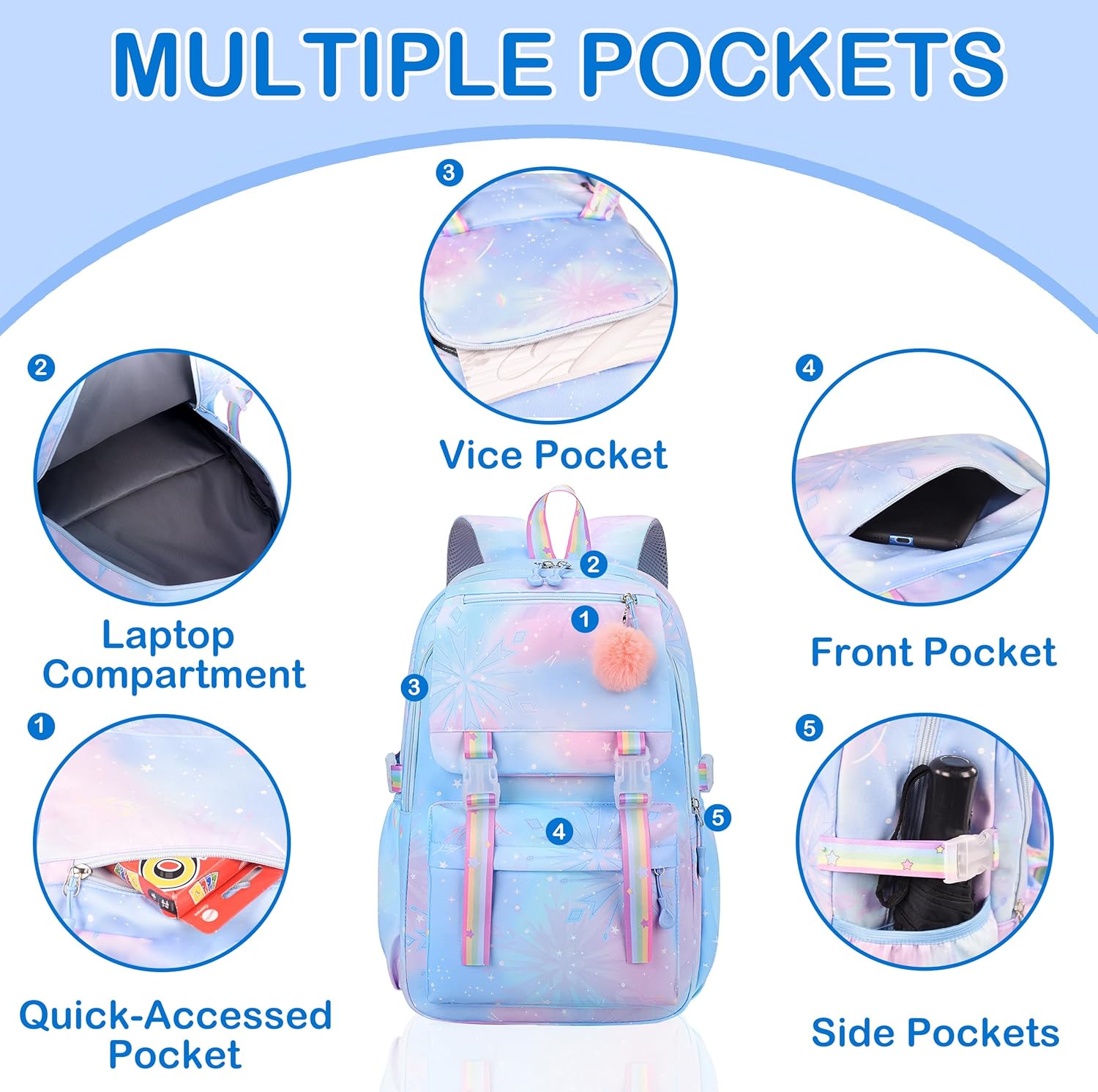 Kids Backpack for Girls School Schollbag for Middle Elementary Teens Childs Bookbag Back to School Bag - View 2