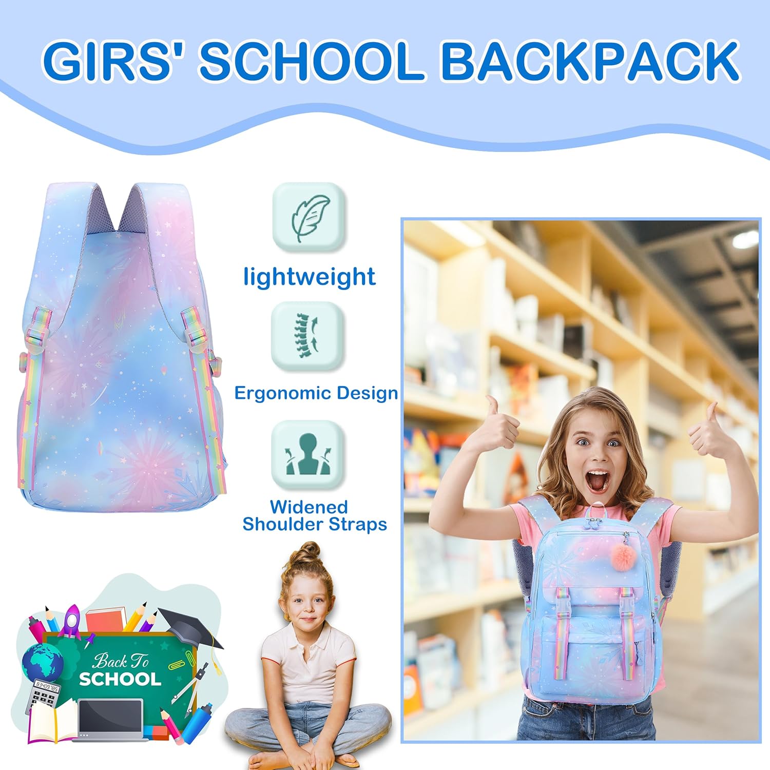 Kids Backpack for Girls School Schollbag for Middle Elementary Teens Childs Bookbag Back to School Bag - View 4