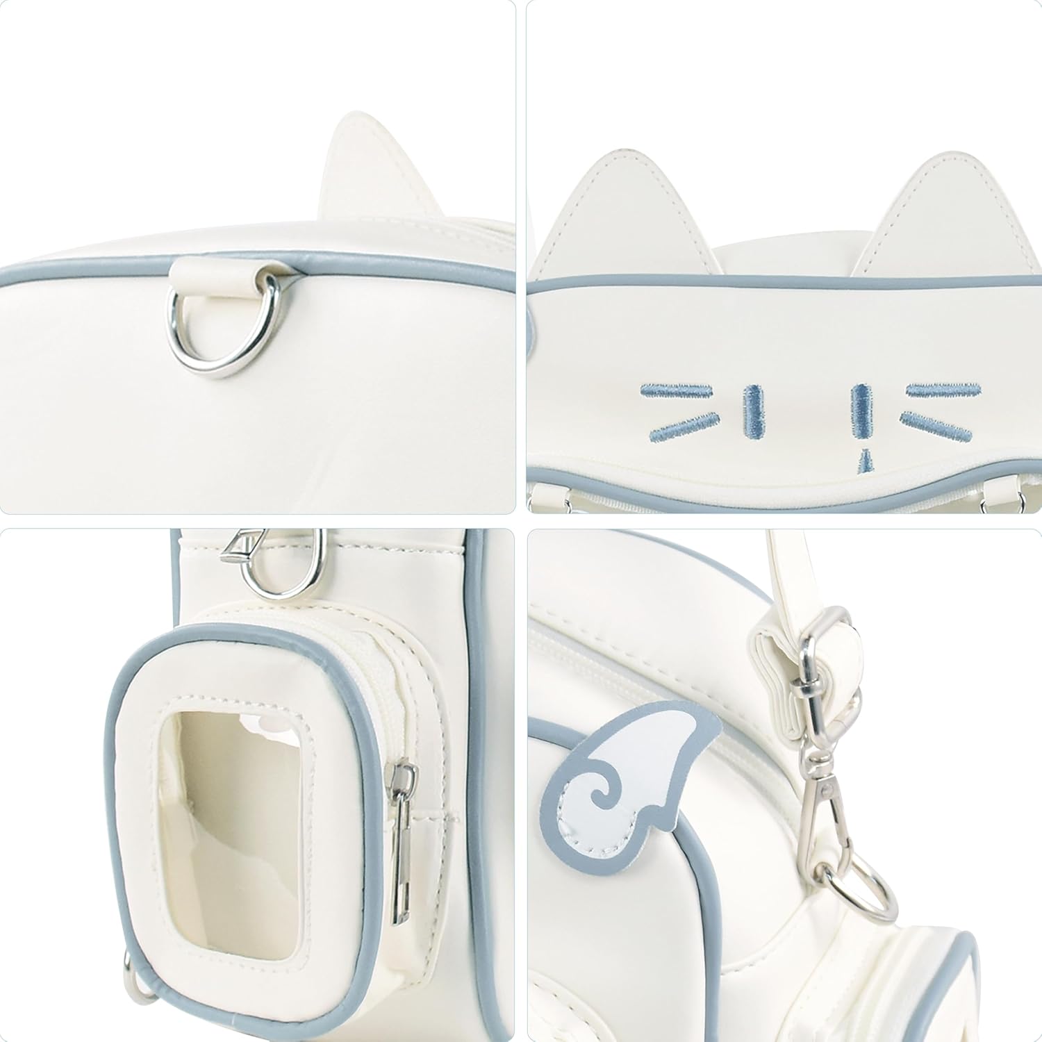 Kawaii Ita Bag Cat Backpack Y2k Girl Japanese School Bag Anime Shoulder Crossbody with Pin Display (White) - View 4