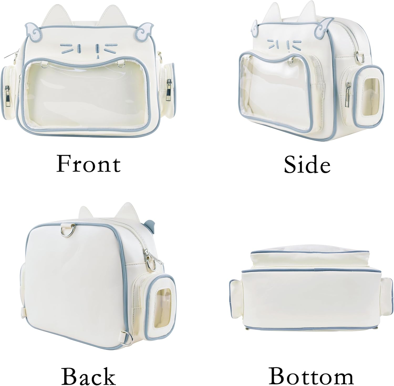 Kawaii Ita Bag Cat Backpack Y2k Girl Japanese School Bag Anime Shoulder Crossbody with Pin Display (White) - View 5