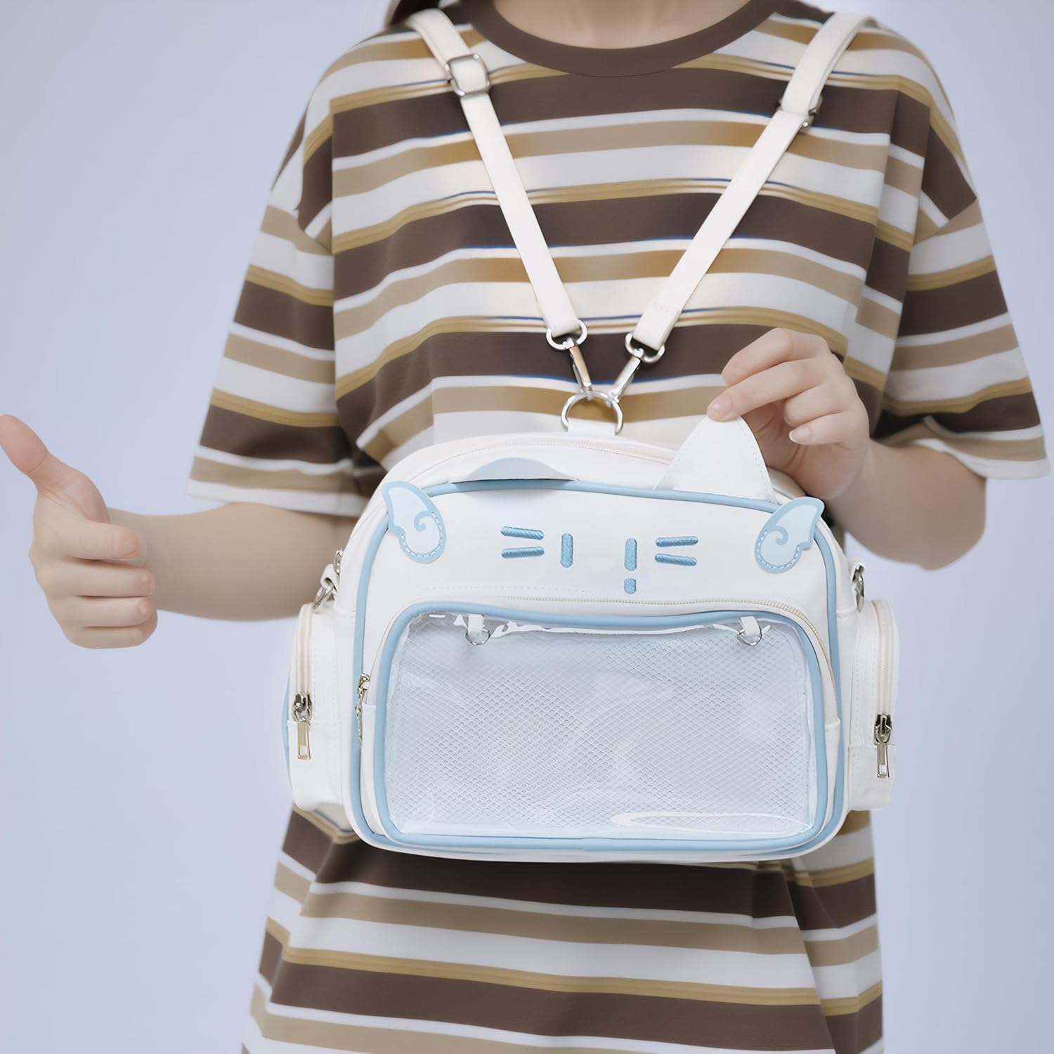 Kawaii Ita Bag Cat Backpack Y2k Girl Japanese School Bag Anime Shoulder Crossbody with Pin Display (White) - View 9