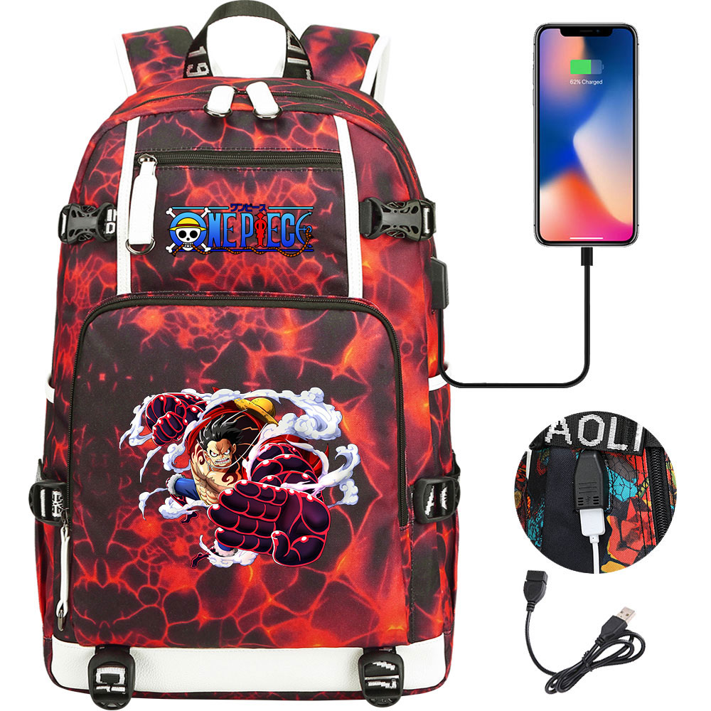 One Piece Luffy Casual Backpack with USB Interface Laptop Backpack Red Large Capacity Fashion Bookbag