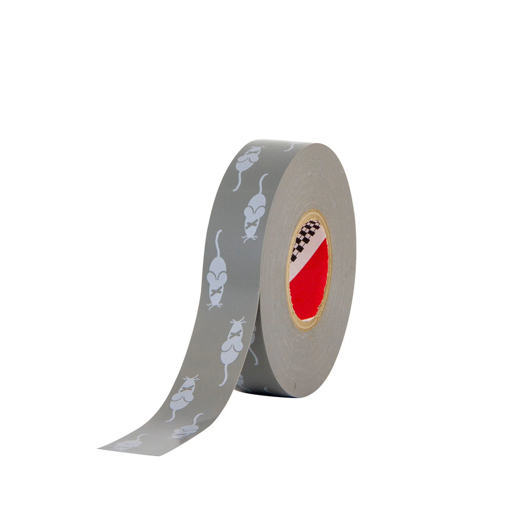 Rodent-deterrent harness tape roll standing upright, printed mouse silhouettes visible